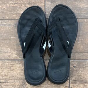 Nike Black Flip Flop Sandals with White Swoosh